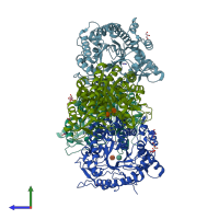 PDB entry 4zfm coloured by chain, side view.