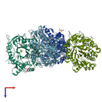 PDB entry 4zfm coloured by chain, top view.