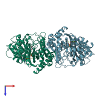 PDB entry 4zfv coloured by chain, top view.