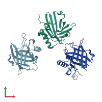 PDB entry 4zfx coloured by chain, front view.