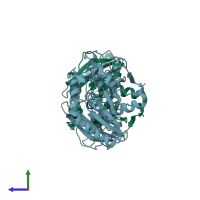 PDB entry 4zgb coloured by chain, side view.
