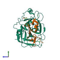 PDB entry 4zha coloured by chain, side view.