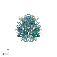 PDB entry 4zhk coloured by chain, side view.