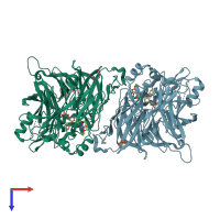 PDB entry 4zhk coloured by chain, top view.