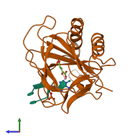 PDB entry 4zhn coloured by chain, side view.
