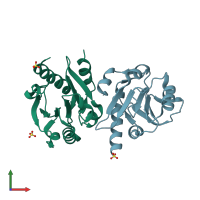 PDB entry 4zhu coloured by chain, front view.