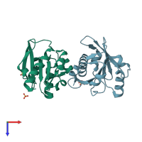 PDB entry 4zhu coloured by chain, top view.