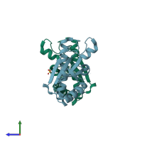 PDB entry 4zhv coloured by chain, side view.