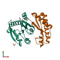 PDB entry 4zhy coloured by chain, front view.