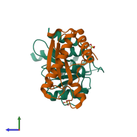 PDB entry 4zhy coloured by chain, side view.