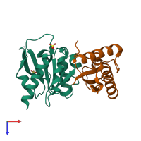 PDB entry 4zhy coloured by chain, top view.