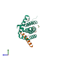 PDB entry 4zii coloured by chain, side view.