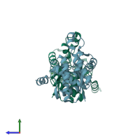 PDB entry 4zil coloured by chain, side view.