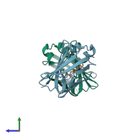 PDB entry 4zj0 coloured by chain, side view.