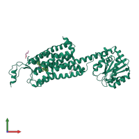 PDB entry 4zjc coloured by chain, front view.