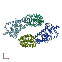 PDB entry 4zjr coloured by chain, front view.