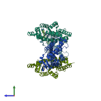 PDB entry 4zjr coloured by chain, side view.