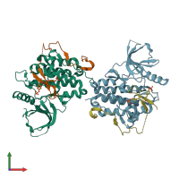 PDB entry 4zjv coloured by chain, front view.