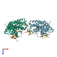 PDB entry 4zjv coloured by chain, top view.