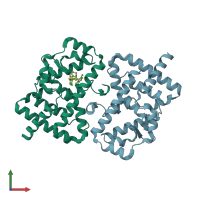 PDB entry 4zjw coloured by chain, front view.