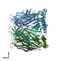 PDB entry 4zk4 coloured by chain, side view.