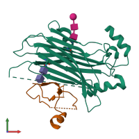 PDB entry 4zkb coloured by chain, front view.