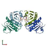 PDB entry 4zkl coloured by chain, front view.