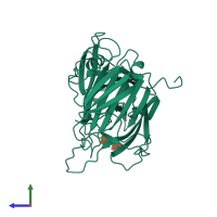 PDB entry 4zkq coloured by chain, side view.