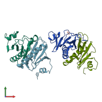 PDB entry 4zkv coloured by chain, front view.