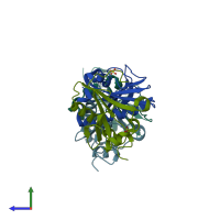 PDB entry 4zkv coloured by chain, side view.