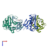 PDB entry 4zkv coloured by chain, top view.