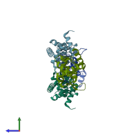 PDB entry 4zlc coloured by chain, side view.
