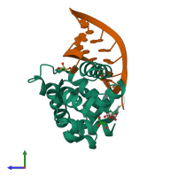 PDB entry 4zld coloured by chain, side view.