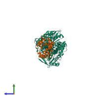 PDB entry 4zlk coloured by chain, side view.