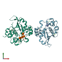 PDB entry 4zlp coloured by chain, front view.