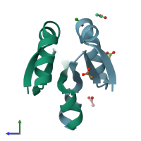 PDB entry 4zlx coloured by chain, side view.