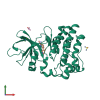 PDB entry 4zlz coloured by chain, front view.