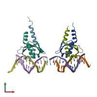 PDB entry 4zm2 coloured by chain, front view.