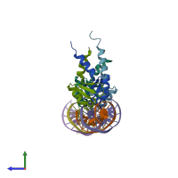 PDB entry 4zm2 coloured by chain, side view.