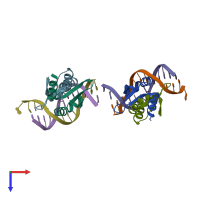 PDB entry 4zm2 coloured by chain, top view.