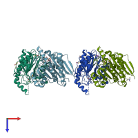 PDB entry 4zm9 coloured by chain, top view.