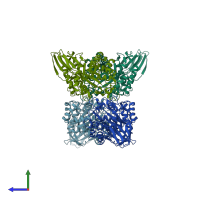 PDB entry 4zn2 coloured by chain, side view.