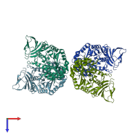 PDB entry 4zn2 coloured by chain, top view.