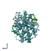 PDB entry 4znh coloured by chain, side view.