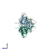 PDB entry 4zno coloured by chain, side view.
