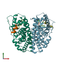 PDB entry 4znu coloured by chain, front view.