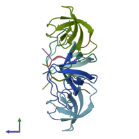 PDB entry 4znx coloured by chain, side view.