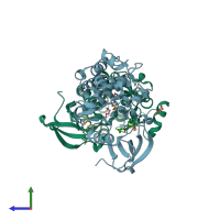 PDB entry 4zog coloured by chain, side view.