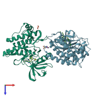 PDB entry 4zog coloured by chain, top view.