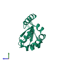 PDB entry 4zou coloured by chain, side view.